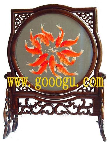 一團(tuán)紅魚(yú)雙面繡，十二紅魚(yú)蘇繡，蘇州刺繡工藝品