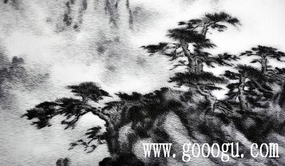 亂針繡精品，風(fēng)景蘇繡畫，手工刺繡風(fēng)景畫，黃山云海