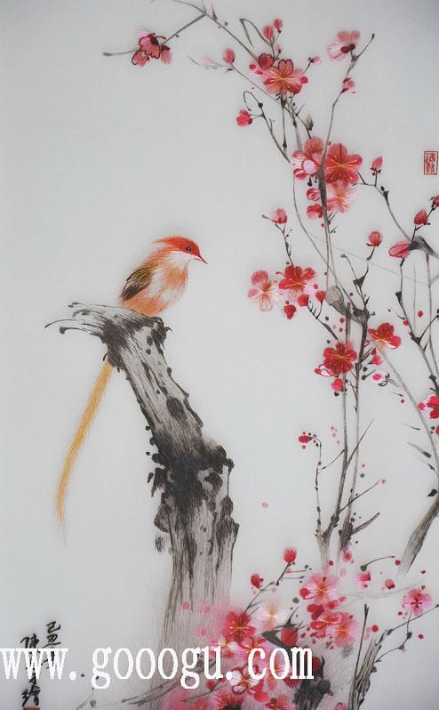 蘇繡精品，梅蘭竹菊，梅：刺繡細(xì)節(jié)