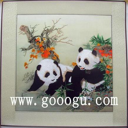 熊貓刺繡圖案，老外喜愛的禮物，蘇繡畫